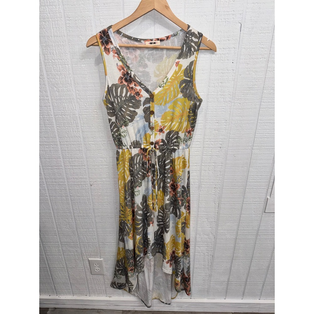First Love High-Low Dress Womens Multicolor Tropical Floral Button Front Small